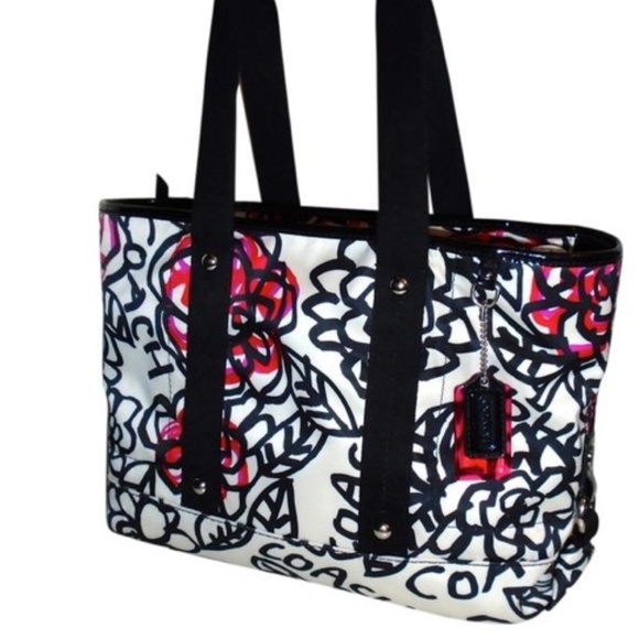 Coach Kyra Graffiti Print Zip Top Nylon Tote